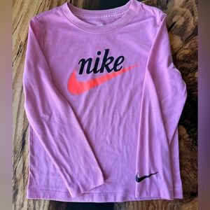 Nike Girls Pink Long Sleeve Tee with Coral Swoosh and Black Logo